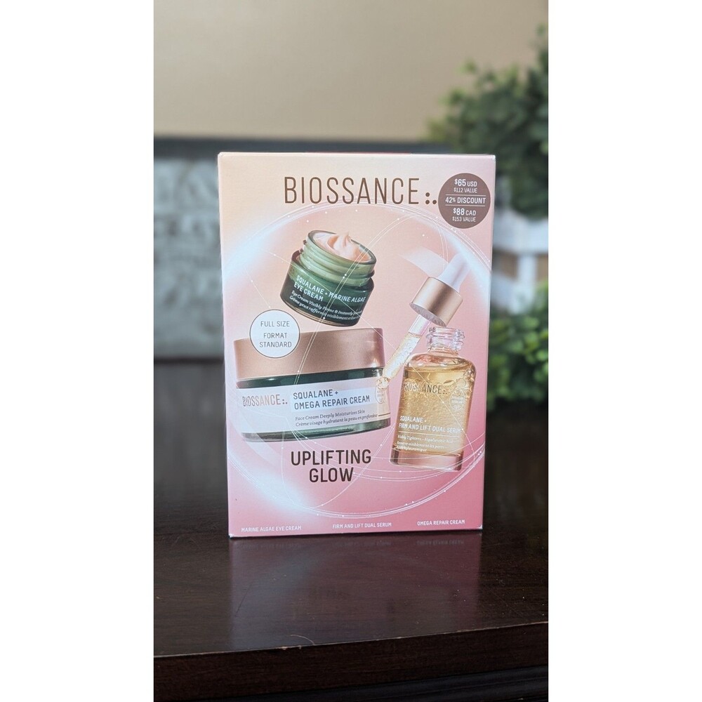 Biossance Uplifting Glow 3 pcs set includes Full Size Omega Repair Cream NIB